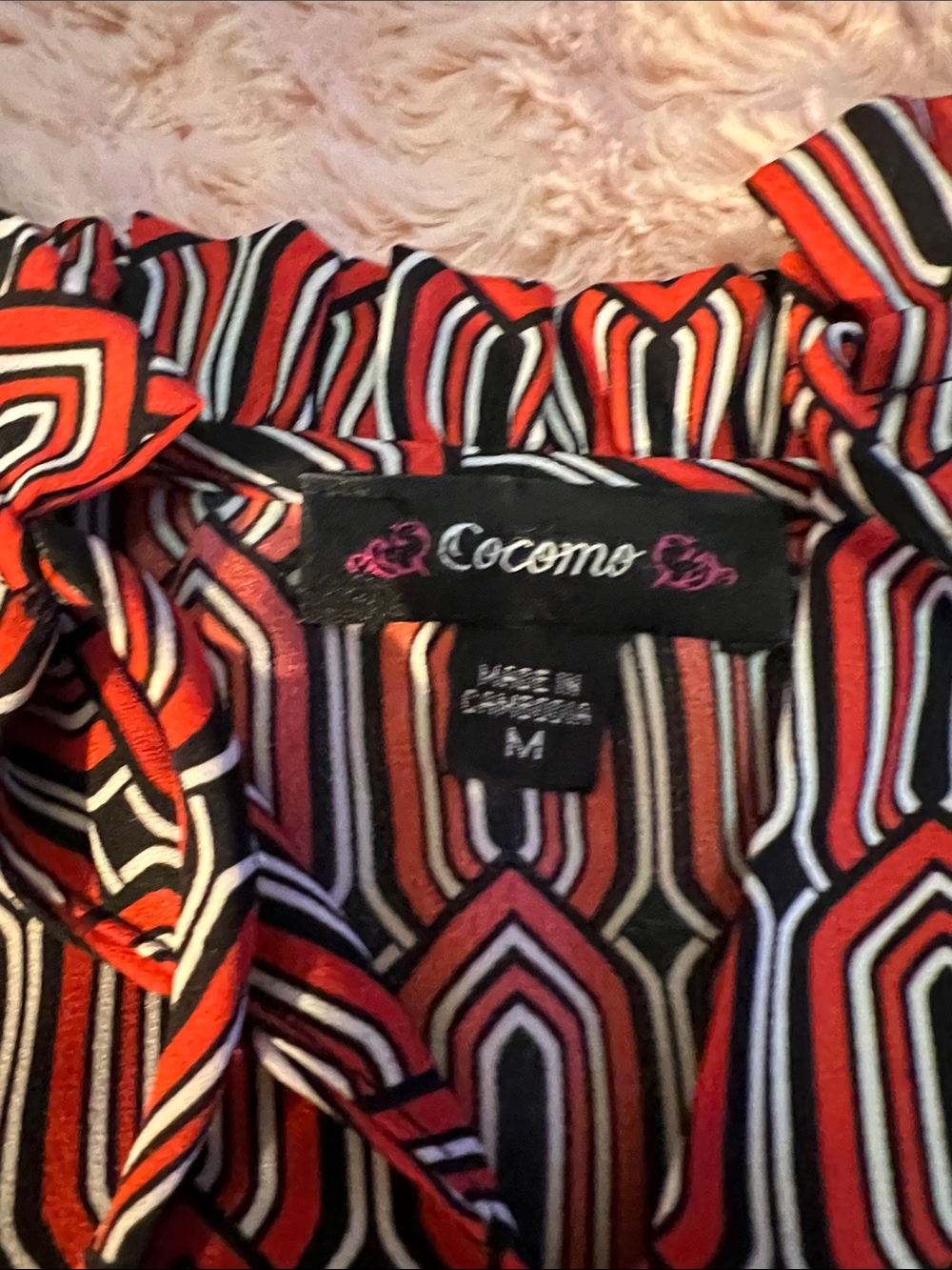 CeCe Red Geometric Ruffle-Neck Blouse - Picture 4 of 7